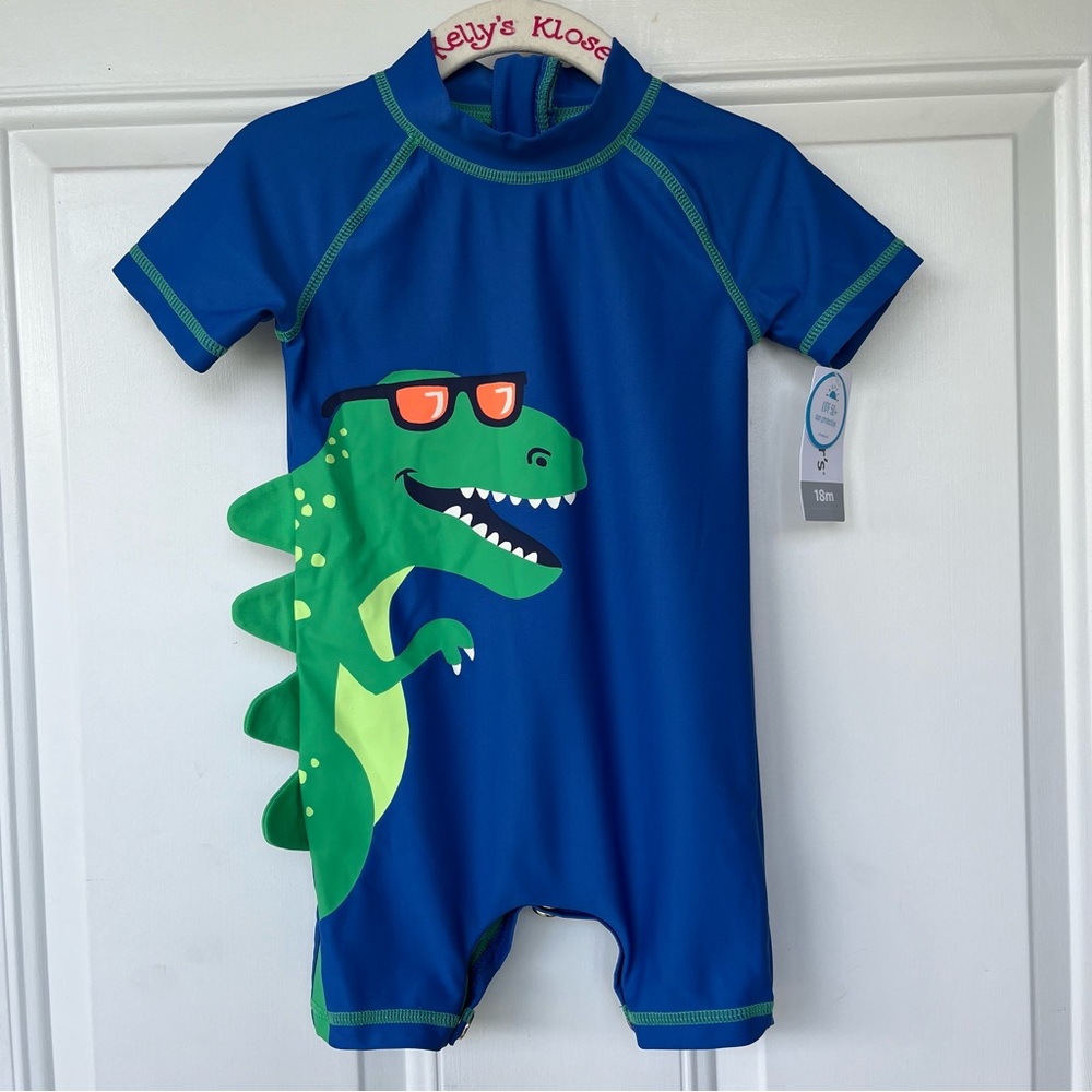 •Carter’s• NWT Short Sleeve Dinosaur RashGuard Romper - Size 18 Months